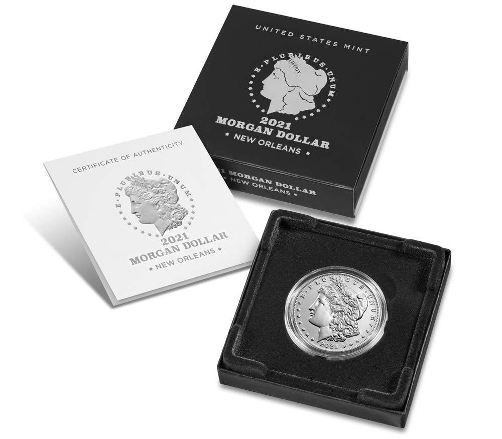 2021 Morgan Silver Dollar with O Privy Mark Box and COX